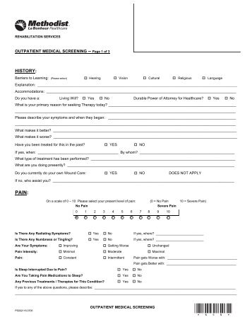 Medical History Form - Methodist Healthcare