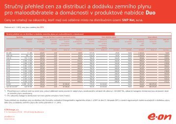 StruÄnÃ½ pÅehled cen za distribuci a dodÃ¡vku zemnÃ­ho plynu - E.ON