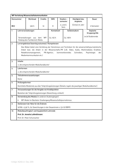 Modulhandbuch Wissenschaftsjournalismus - Journalismus Darmstadt