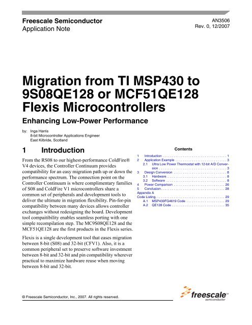 Migration from TI MSP430 to 9S08QE128 or MCF51QE128 Flexis ...