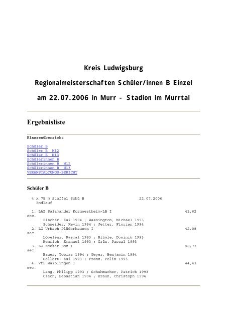 Kreis Ludwigsburg Regionalmeisterschaften Schüler/innen B Einzel ...