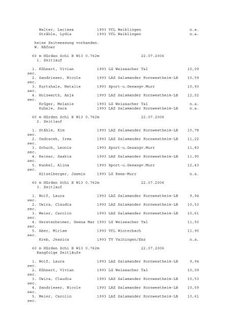 Kreis Ludwigsburg Regionalmeisterschaften Schüler/innen B Einzel ...