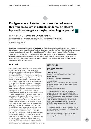 Dabigatran etexilate for the prevention of venous thromboembolism ...