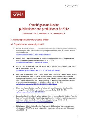 Publikationer och produktioner 2012 - YrkeshÃ¶gskolan Novia