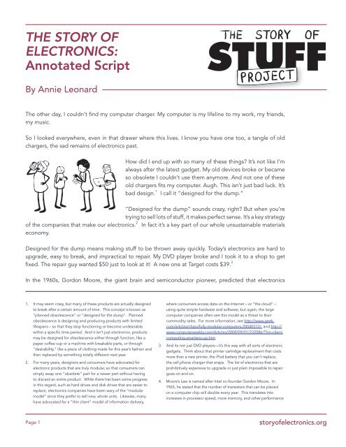 THE STORY OF ELECTRONICS: Annotated Script - The Story of Stuff