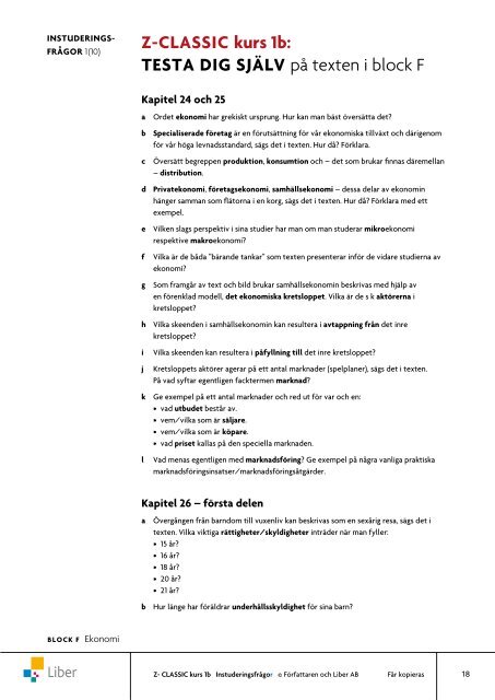 Z-classic 1b InstuderingsfrÃ¥gor (pdf) - Liber AB