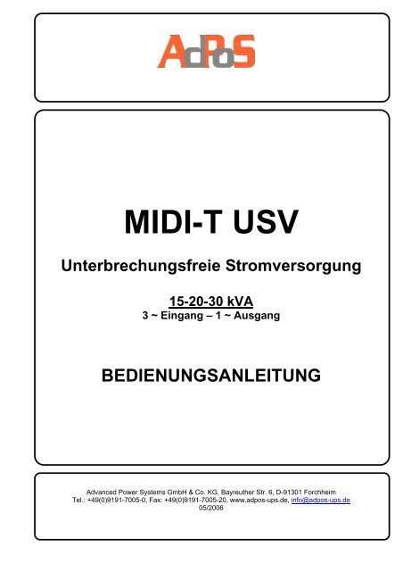 Benutzerhandbuch Midi-T 15-30 kVA - AdPoS USV