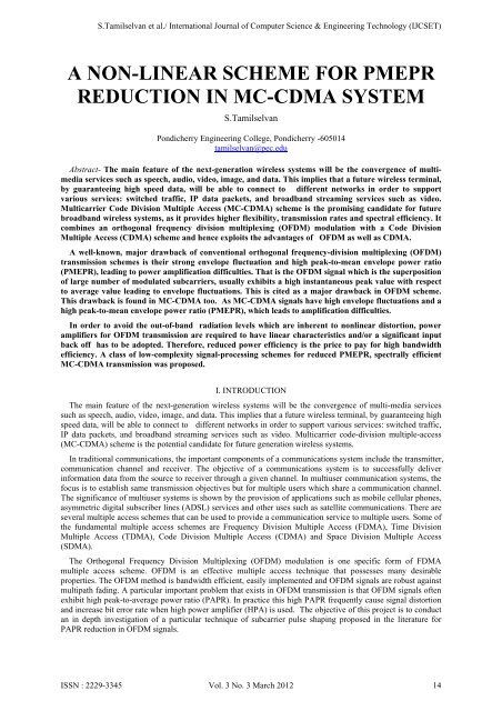 a non-linear scheme for pmepr reduction in mc-cdma system - IJCSET