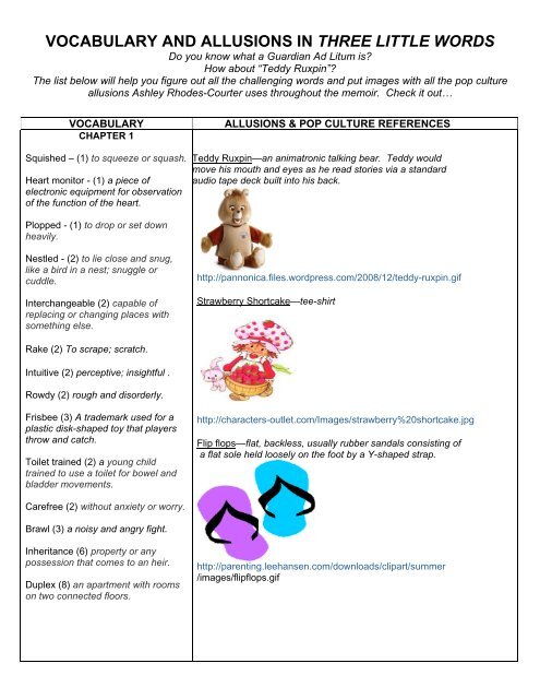 VOCABULARY AND ALLUSIONS IN THREE LITTLE WORDS