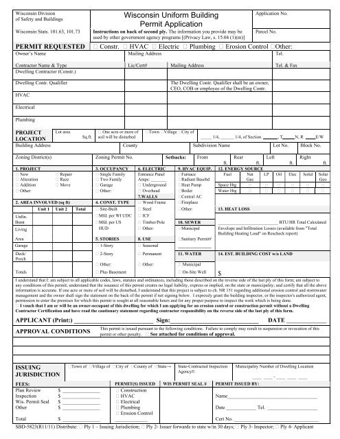 Wisconsin Uniform Building Permit Application