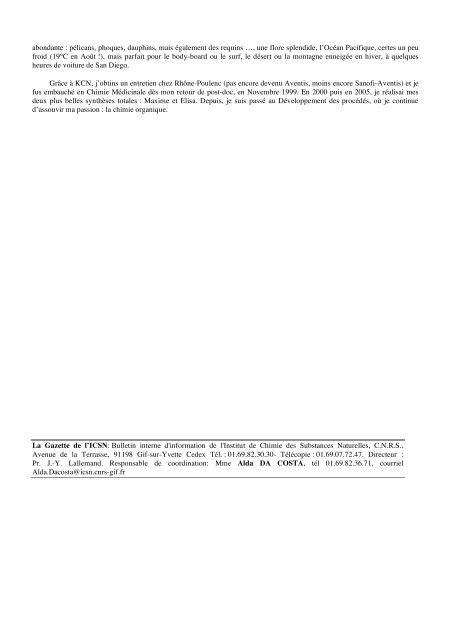 La Gazette de l' - Historique de l'ICSN - CNRS