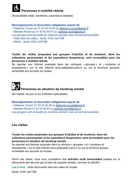 ActivitÃ©s groupes handicapÃ©s 2011 new - Le Petit Palais - Ville de ...