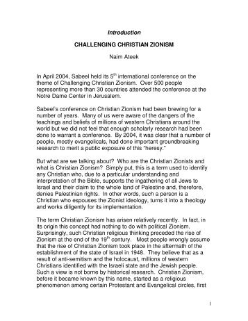 Challenging Christian Zionism - Sabeel, Ecumenical Liberation ...