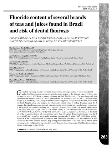 Fluoride content of several brands of teas and juices found in Brazil ...