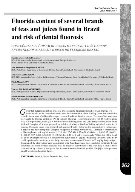 Fluoride content of several brands of teas and juices found in Brazil ...