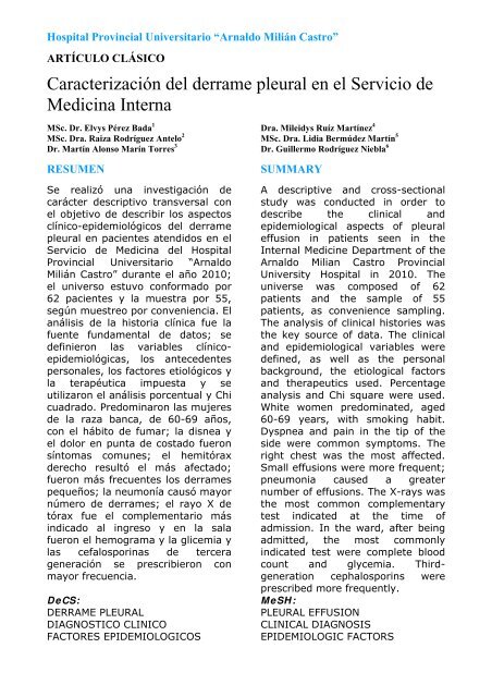 CaracterizaciÃ³n del derrame pleural en el Servicio de Medicina ...