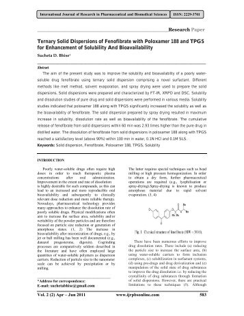 Ternary Solid Dispersions of Fenofibrate with Poloxamer 188 and ...