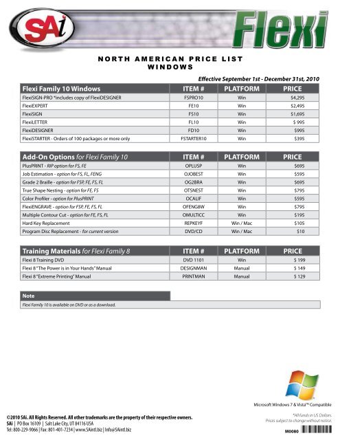 Flexi Family 10 Windows ITEM # PLATFORM PRICE Add-On ...