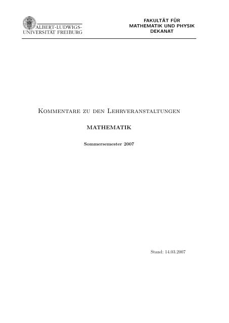 Kommentare zu den Lehrveranstaltungen - Mathematisches Institut ...