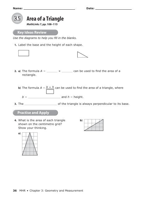Area of a Triangle - Free worksheet for kids - SKOOLGO - Worksheets Library, image size:493x640