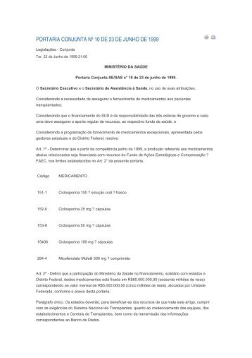 PORTARIA CONJUNTA NÂº 10 DE 23 DE JUNHO DE 1999