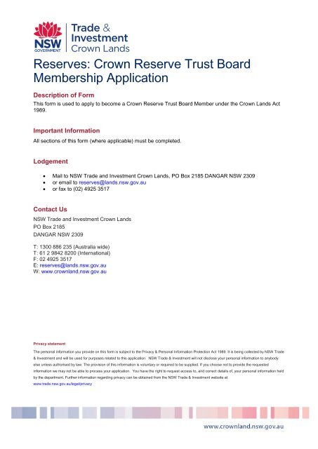 Reserves: Crown Reserve Trust Board Membership Application - Land