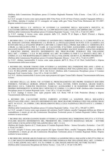 Stagione sportiva 2007 - 2008 - Diritto Calcistico