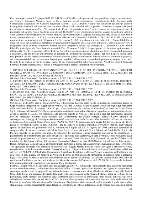 Stagione sportiva 2007 - 2008 - Diritto Calcistico