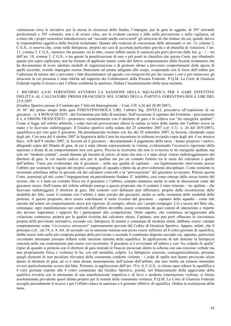 Stagione sportiva 2007 - 2008 - Diritto Calcistico