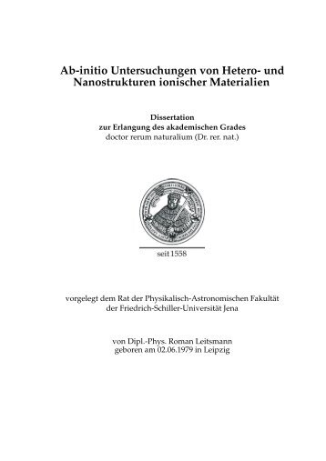 Ab-initio Untersuchungen von Hetero- und Nanostrukturen ionischer ...