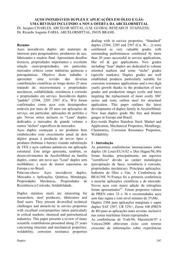 AÇOS INOXIDÁVEIS DUPLEX E APLICAÇÕES EM ÓLEO E GÁS ...
