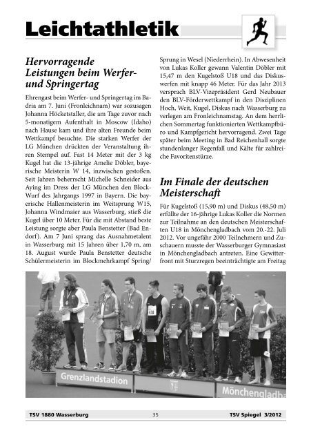 Neueste Ausgabe des TSV-Spiegels 3/2012 - beim TSV Wasserburg