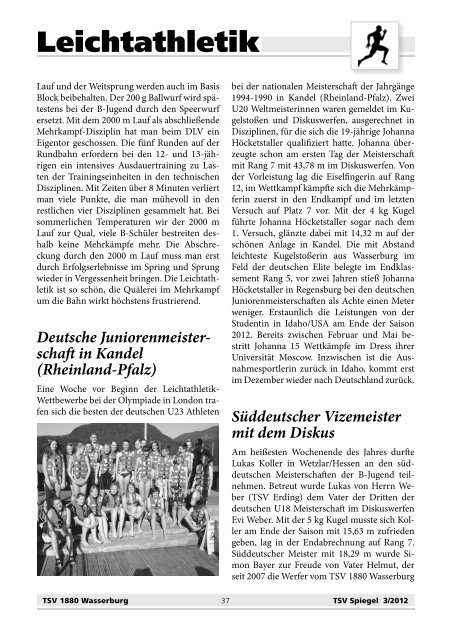 Neueste Ausgabe des TSV-Spiegels 3/2012 - beim TSV Wasserburg