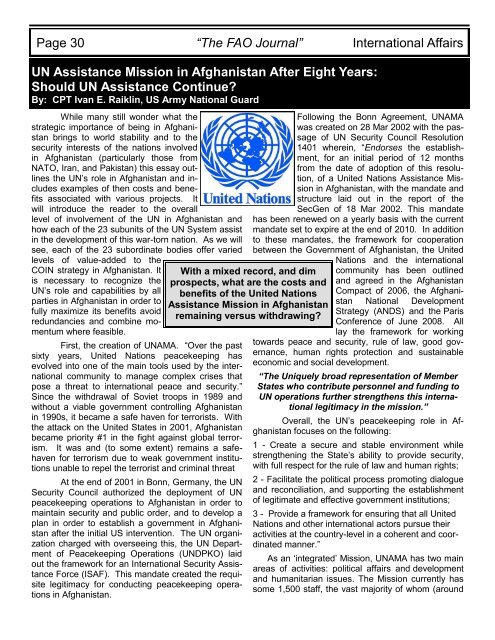 The FAO Journal International Affairs - Faoa