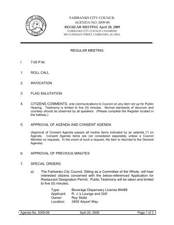 FAIRBANKS CITY COUNCIL AGENDA NO. 2009 ... - City of Fairbanks