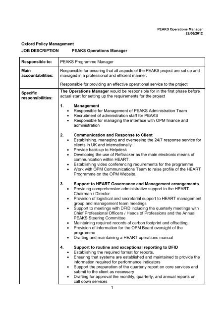 Peaks Operations Manager Job Description Oxford Policy