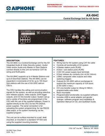 AIPHONE AX-084C Central Exchange Unit For AX Series Intercom