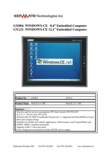 GX084: WINDOWS-CE 8,4â Embedded Computer ... - Delmation