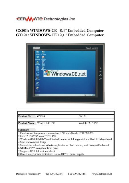 GX084: WINDOWS-CE 8,4â Embedded Computer ... - Delmation