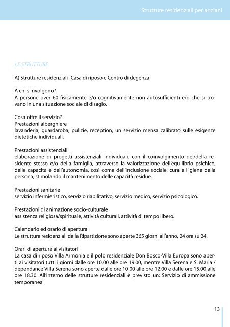 Carta dei Servizi - Strutture residenziali per anziani