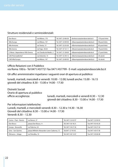 Carta dei Servizi - Strutture residenziali per anziani