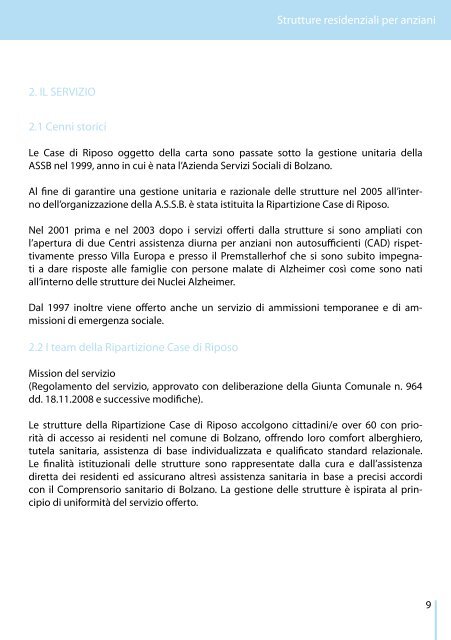 Carta dei Servizi - Strutture residenziali per anziani