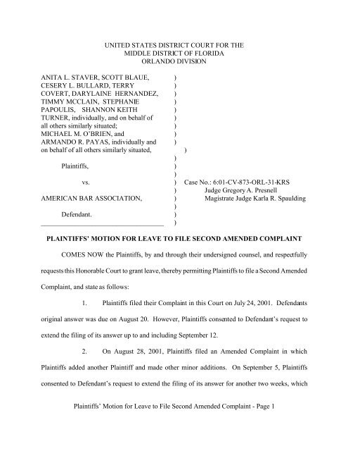 Plaintiffs' Motion for Leave to File Second ... - Liberty Counsel