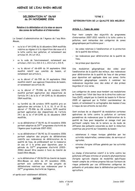 Zones de tarification et d'intervention applicables pour l'annÃ©e 2007