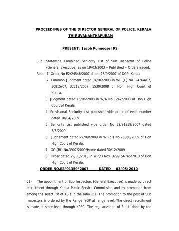 PROCEEDINGS OF THE DIRECTOR GENERAL OF ... - Kerala Police