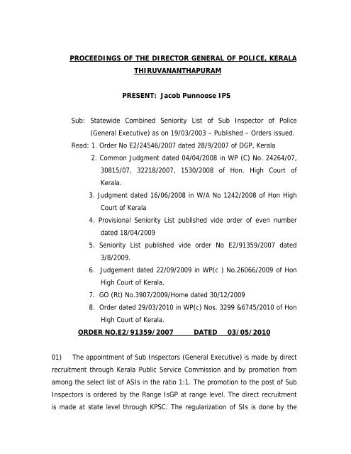 PROCEEDINGS OF THE DIRECTOR GENERAL OF ... - Kerala Police