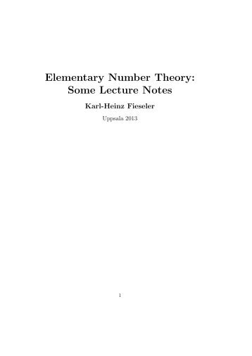 Elementary Number Theory: Some Lecture Notes
