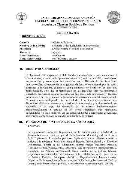 Historia de las Relaciones Internacionales - Facultad de Derecho