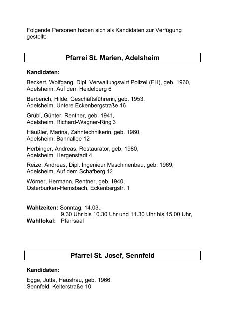 Wahlzeiten - Seelsorgeeinheit Adelsheim-Osterburken-Seckach