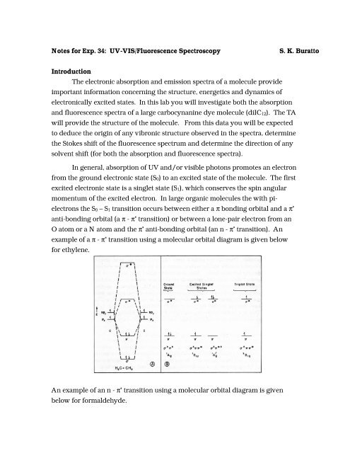 Notes for Exp. 34: UV-VIS/Fluorescence Spectroscopy S. K. Buratto ...